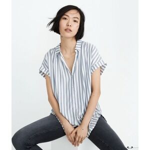 Madewell Central Shirt Pompano Stripe S Blue White Button Down Short Sleeve